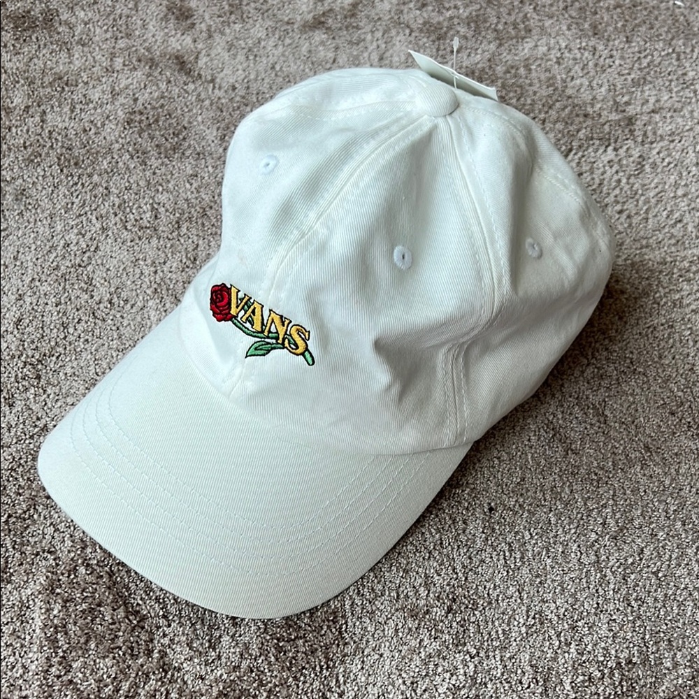 Vans White Hat with Rose Design